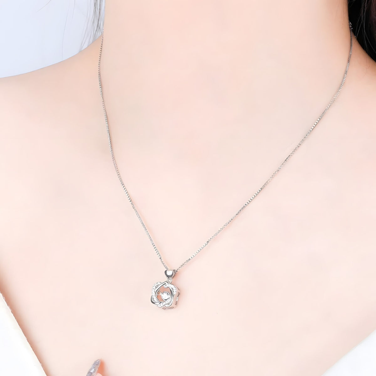 Sterling Silver Heart Knot Pendant Necklace for Women – Real 925 Box Chain 289