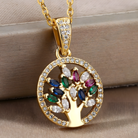 Tree of Life Necklace for Women Stainles Steel Long Chain Pendants Necklac B154
