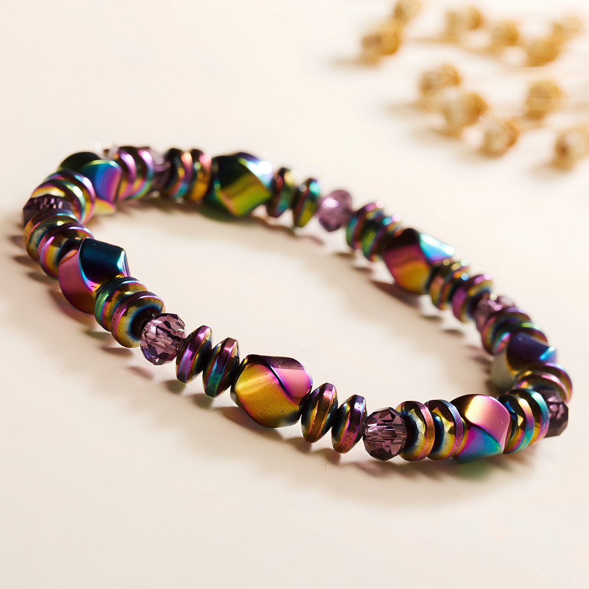 Luxury-Style Multicolour Magnetic Bead Bracelet - 18 cm Elastic Stretch 1819