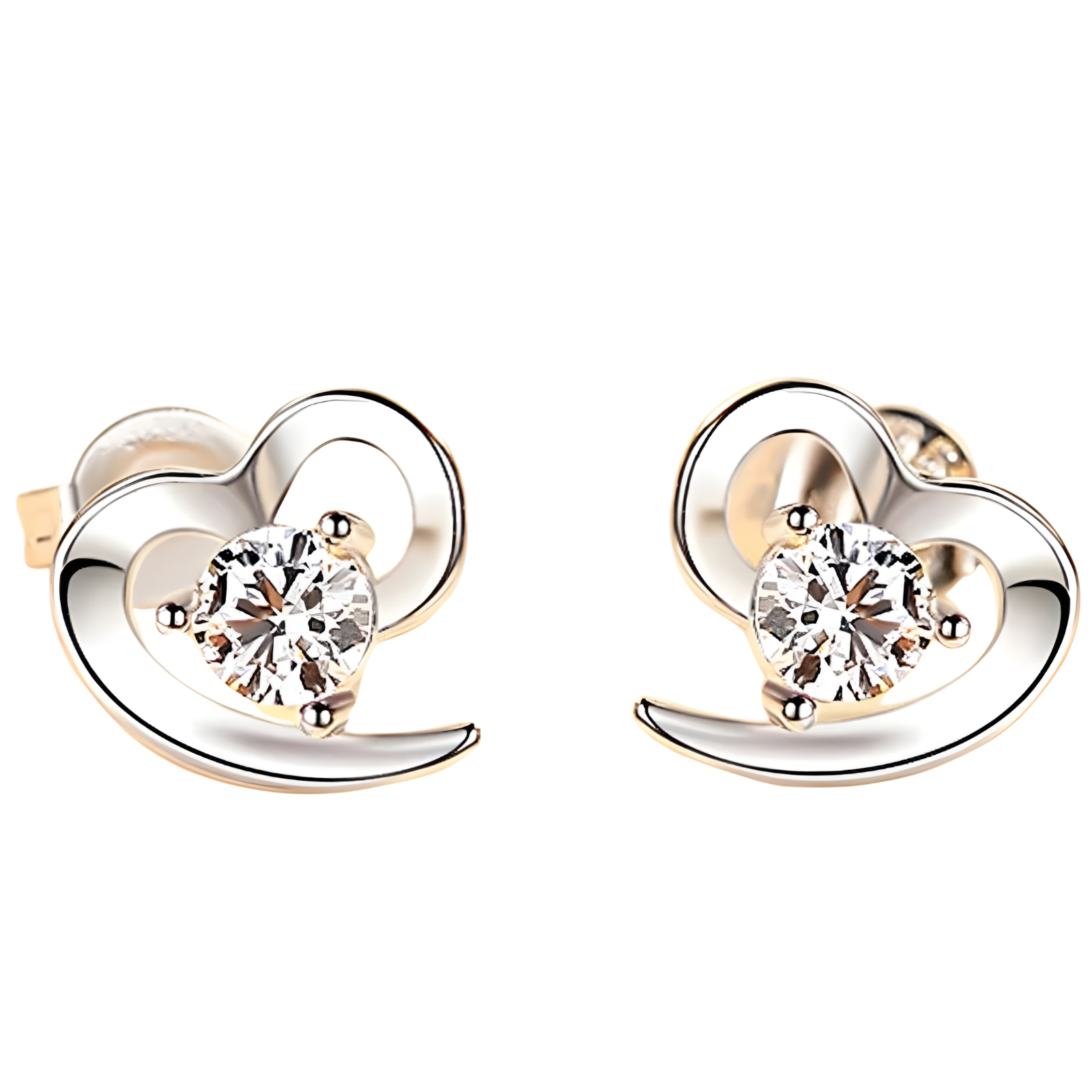 Women's 925 Silver Heart Stud Earrings with Dazzling Crystal Rhinestones 482