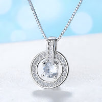 925 Sterling Silver Round AAA Zircon Pendant Necklaces Women Jewelry Dance 262