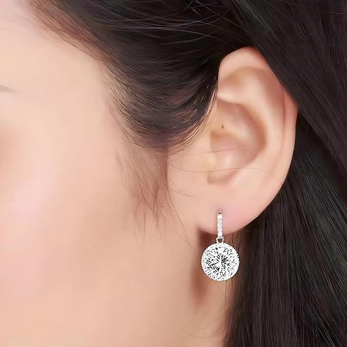 Sterling Silver Cubic Zirconia Halo Drop Earrings - 23mm Dangle Earrings 341