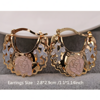 Rose Pattern Gold-Plated Zinc Alloy Hollow Hoop Earrings Women Lightweight 1479