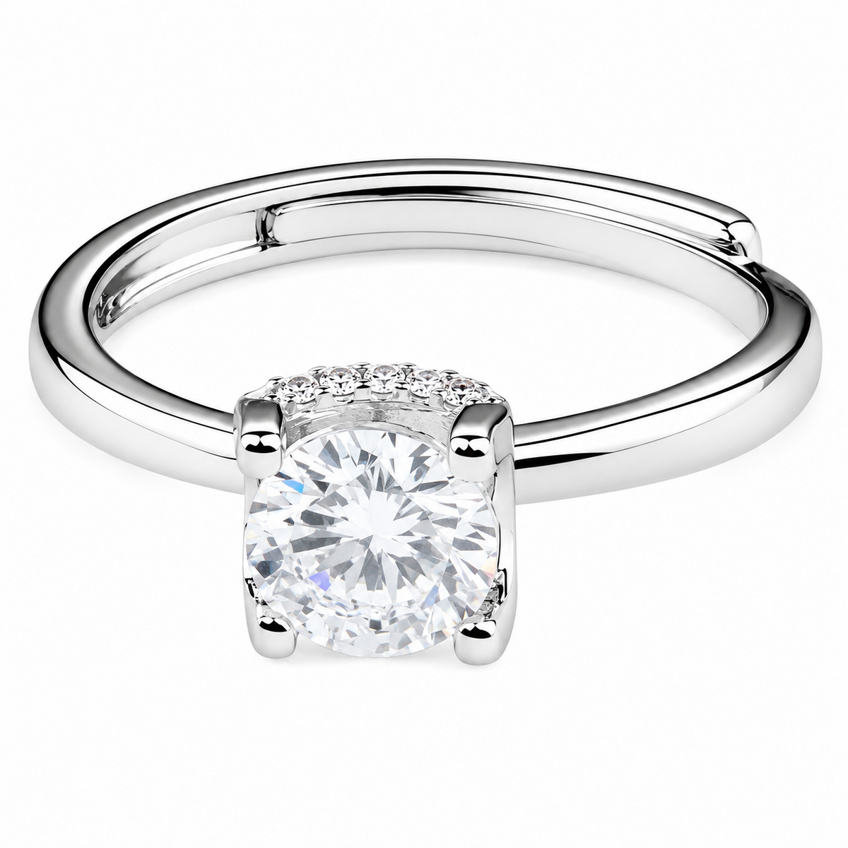 Adjustable Halo Ring, Square Frame Zircon Proposal Ring, Silver Pave Band 1628