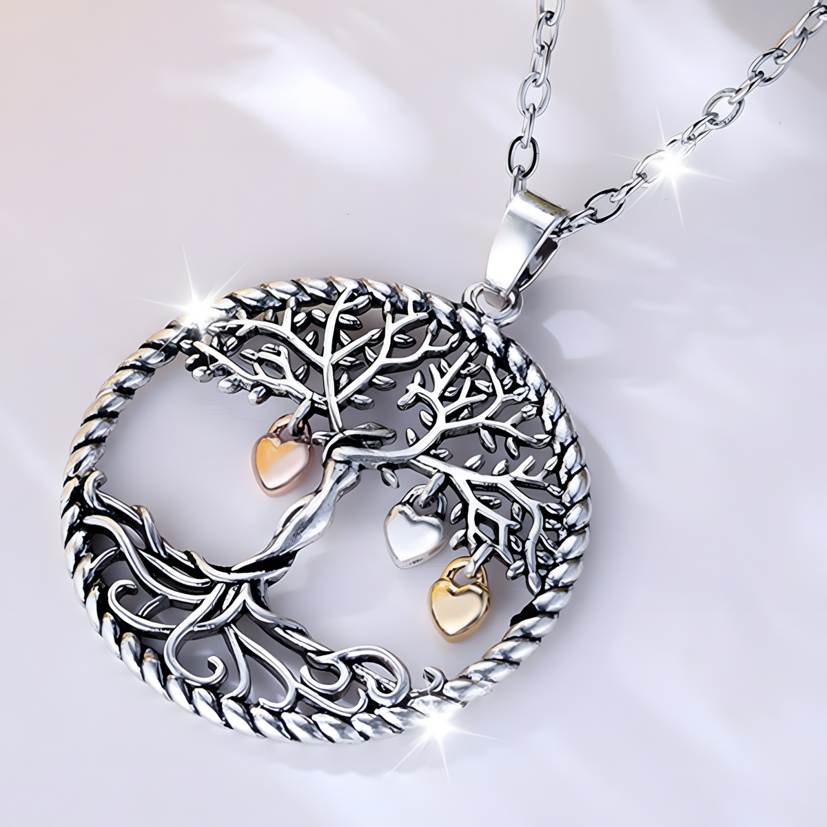 Tree Of Life Pendant Necklace-Copper Metal Family Tree Necklace Zirconia 1132