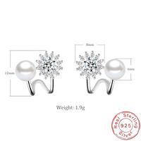 925 Sterling Silver Snowflake Stud Earrings with Pearl Accents, Sparkling CZ 326