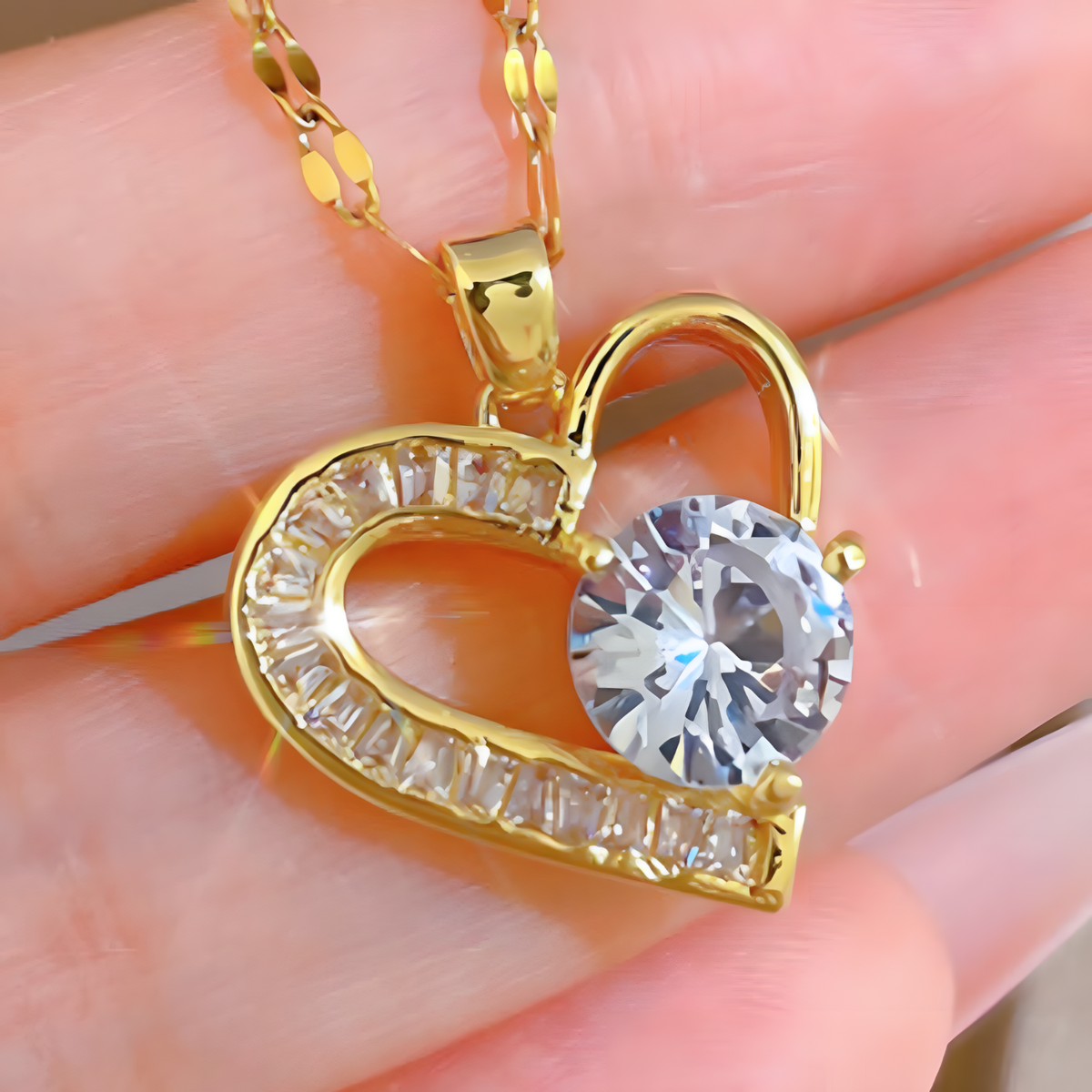 Heart Pendant Necklace Women Stainless Steel Trendy Gold Tone Heart Pendant 1153