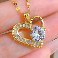 Heart Pendant Necklace Women Stainless Steel Trendy Gold Tone Heart Pendant 1153