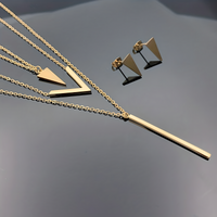 Women Stainless Steel Geometric Pendant Jewellery Set 3 Layer Gold Necklace 675