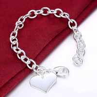 925 Sterling Silver Heart Charm Bracelet-Dangling Love Charm Secure Lobster 1804