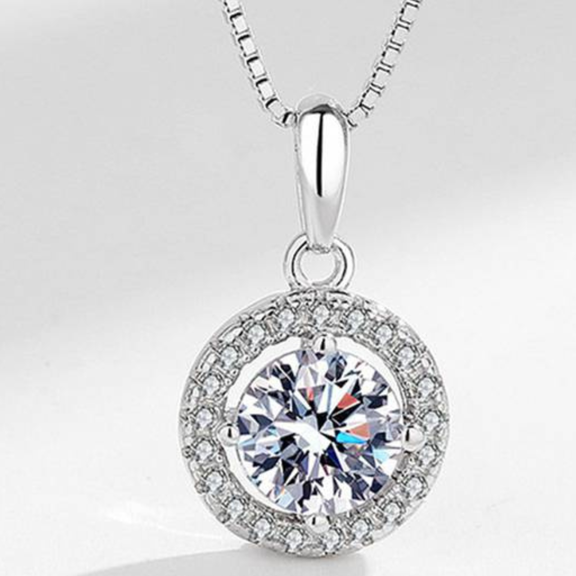 925 Sterling Silver Halo Pendant Necklace for Women with White, Green, Blue 145