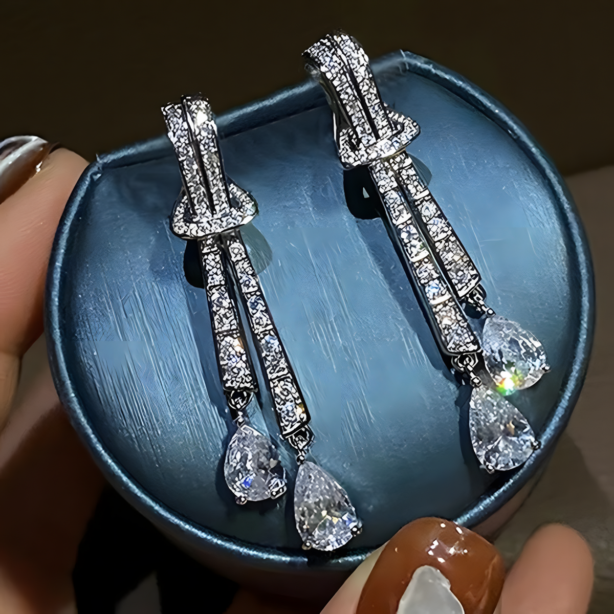 Bling Long Tassel Drop Earrings Women Geometric CZ Dangle Earrings Trendy 1390