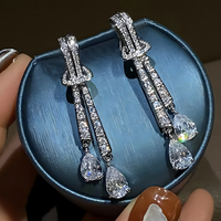 Bling Long Tassel Drop Earrings Women Geometric CZ Dangle Earrings Trendy 1390