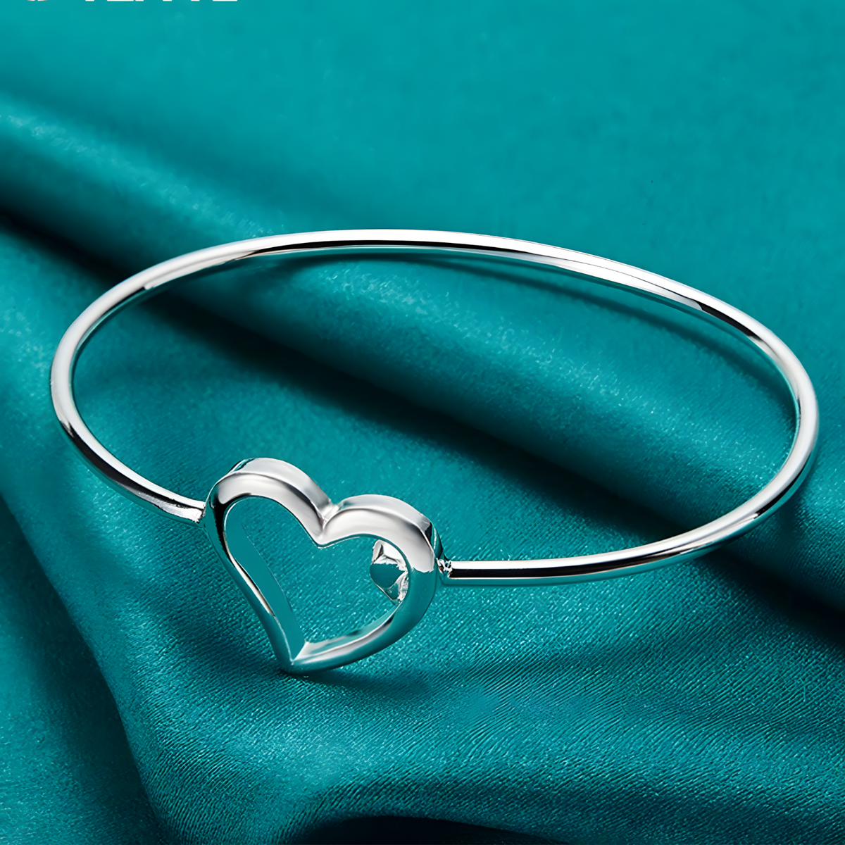 925 Sterling Silver Open Heart Bangle Bracelet for Women Delicate Round Wire 409
