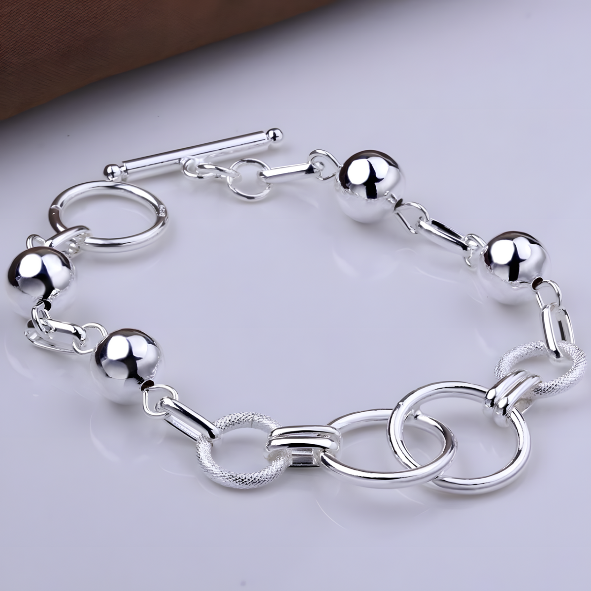 Toggle Bracelet For Women - Circle Link Chain Bracelet With Polished Ball 1782
