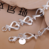 Silver Plated Heart Link Bracelet Copper Alloy with 925 Silver Plating 1210