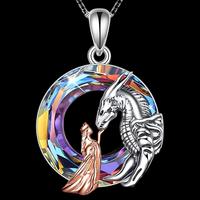 Unified Jewellery Dragon & Queen Crystal Pendant Necklace Silver Tone B58
