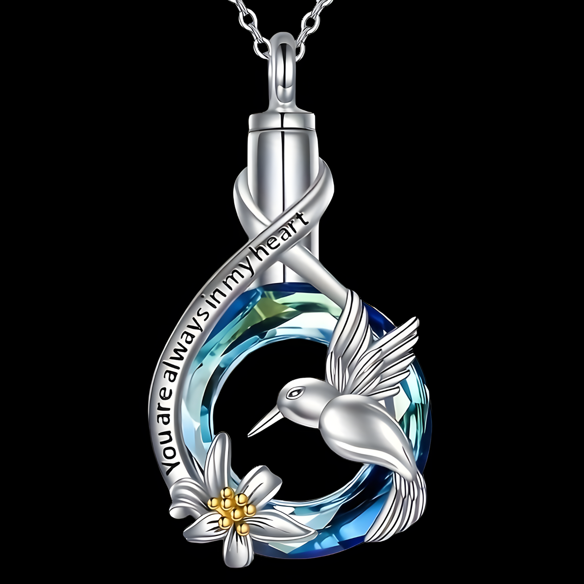 Hummingbird Memorial Ash Necklace,Silver Plated Stainless Steel Urn Pendant B258