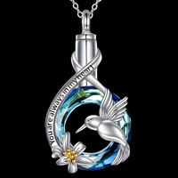 Hummingbird Memorial Ash Necklace,Silver Plated Stainless Steel Urn Pendant B258