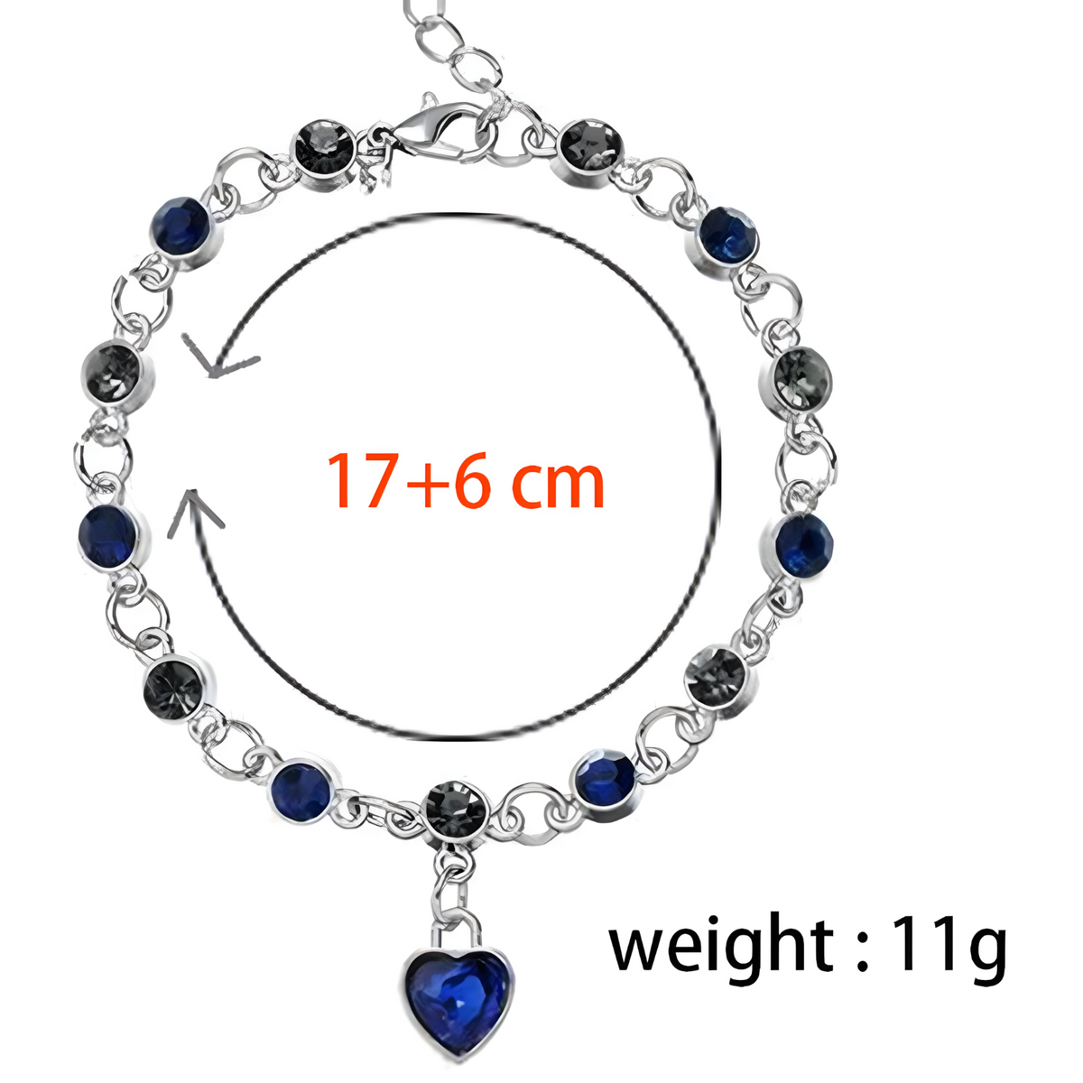 Womens Blue Crystal Heart Charm Bracelet Zinc Alloy Bracelet Cubic Zirconia 1158