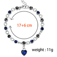 Womens Blue Crystal Heart Charm Bracelet Zinc Alloy Bracelet Cubic Zirconia 1158