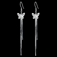 925 Silver-Plated Butterfly Tassel Drop Earrings Women – Long Silver Chains 1051