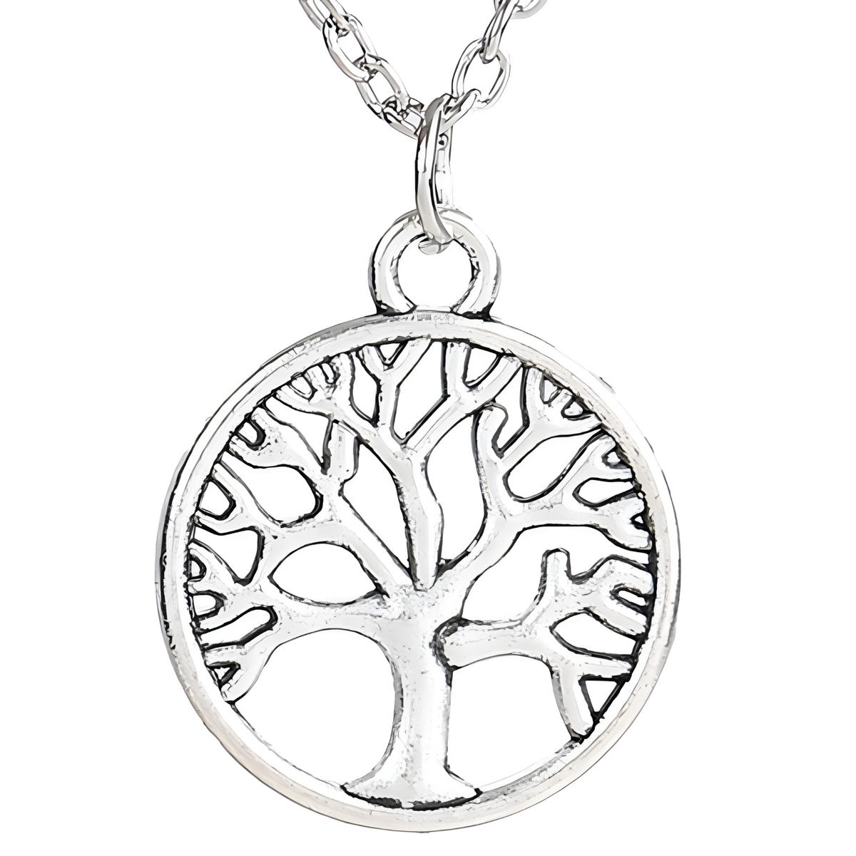 Antique Silver Plated Life Tree Pendant Necklace, Unisex Retro Charm Amulet B134