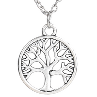 Antique Silver Plated Life Tree Pendant Necklace, Unisex Retro Charm Amulet B134