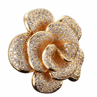 Luxury Flower Statement Ring For Women, Gold Tone Adjustable Cocktail Ring 1504