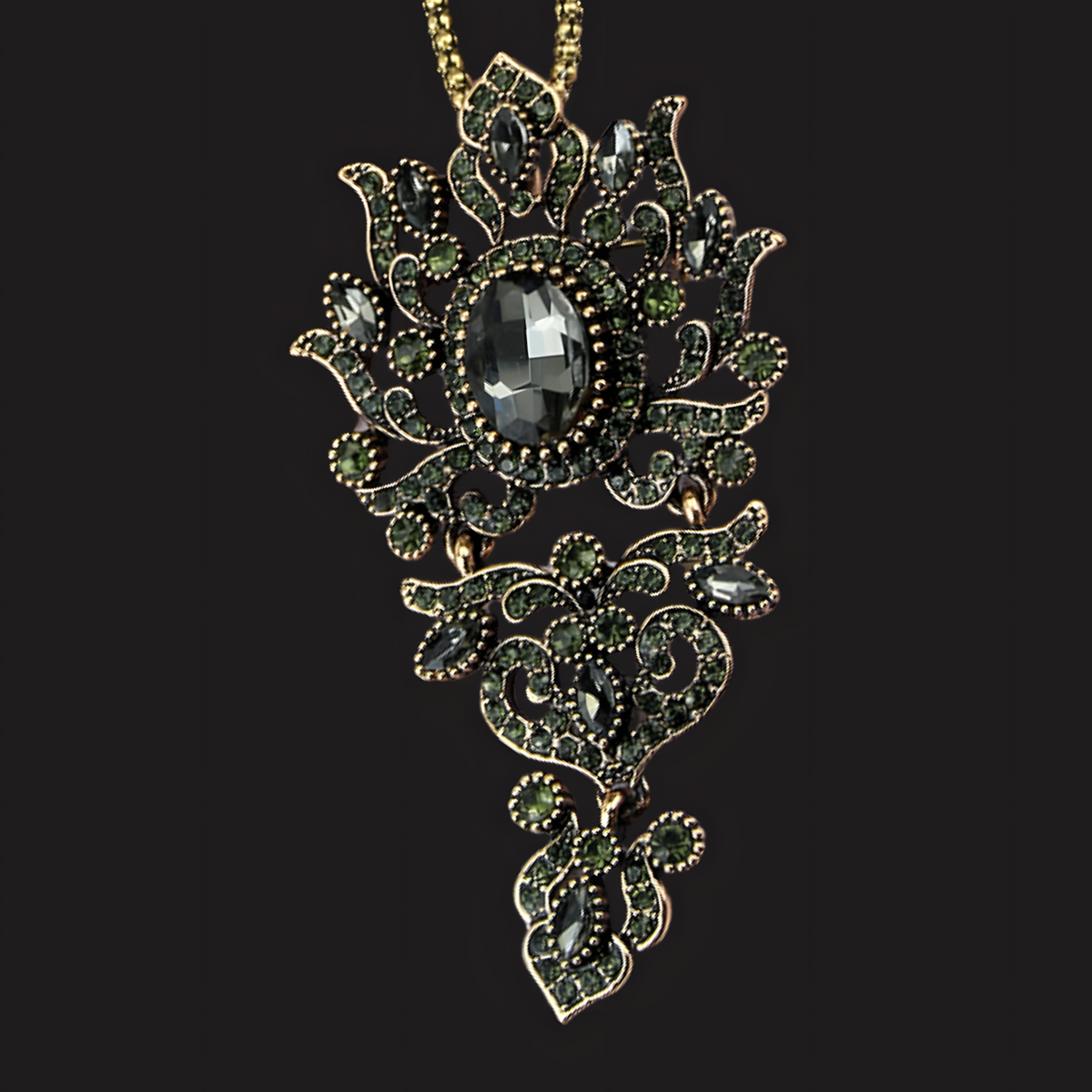Gothic Floral Pendant Necklace Gold-Plated Zinc Alloy 46CM Chain Statement 1480
