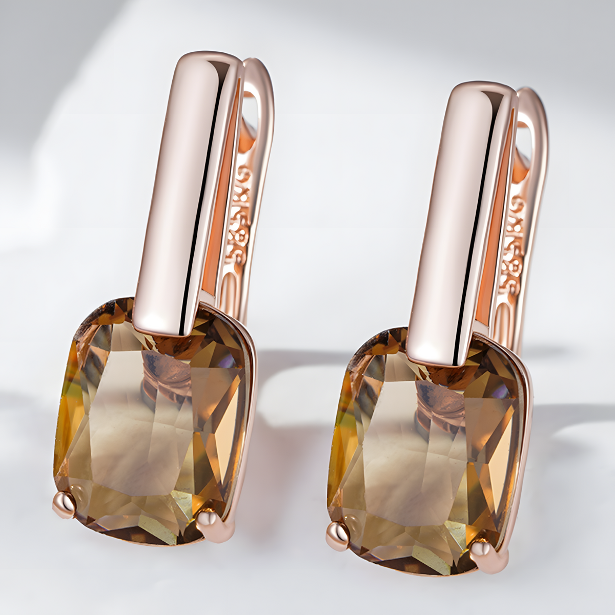585 Rose Gold Colour Black Ceramic Drop Earrings for Women Copper Leverback 1298