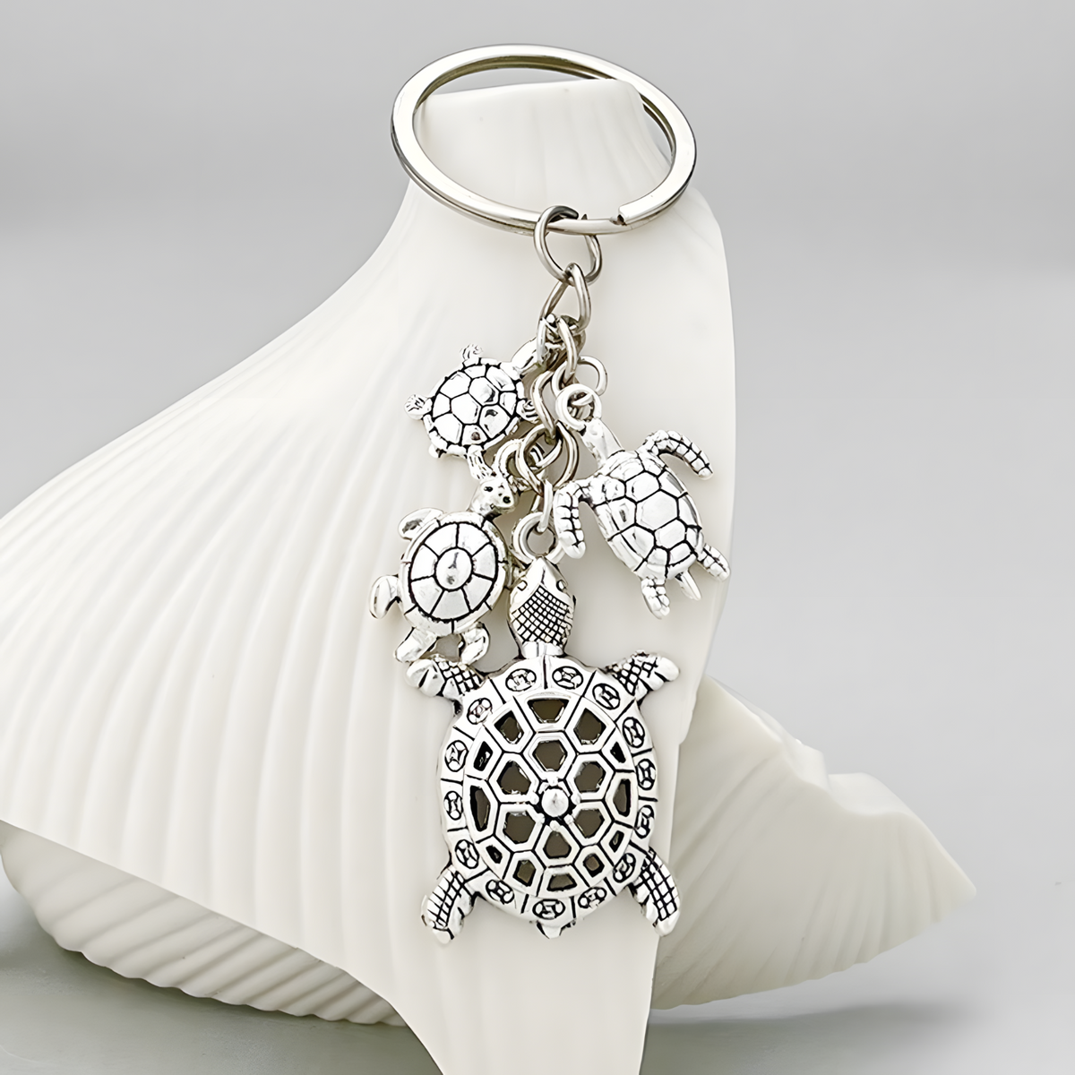 Silver Tone Sea Turtle Family Keychain Mother Father Baby Turtles B30