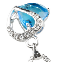 Sky Blue Heart Crystal Necklace and Earrings Set for Women,Aquamarine Color 1302