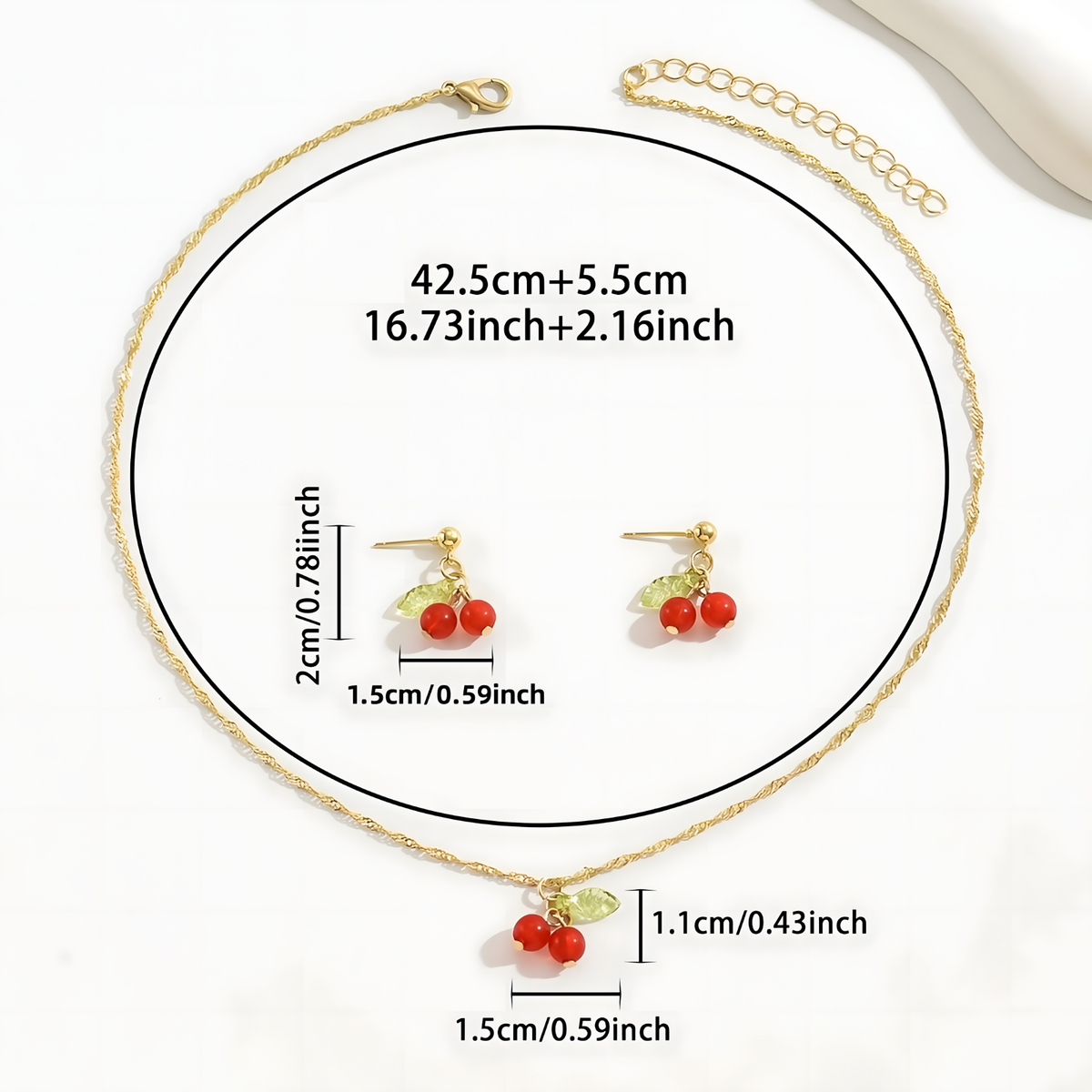 herry Pendant Necklace and Earrings Set Women – Cute Sweet Gold-Tone Fashion 727