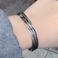 Unified Jewellery Braided Open Cuff Bracelet Silver Tone Woven Statement 1896