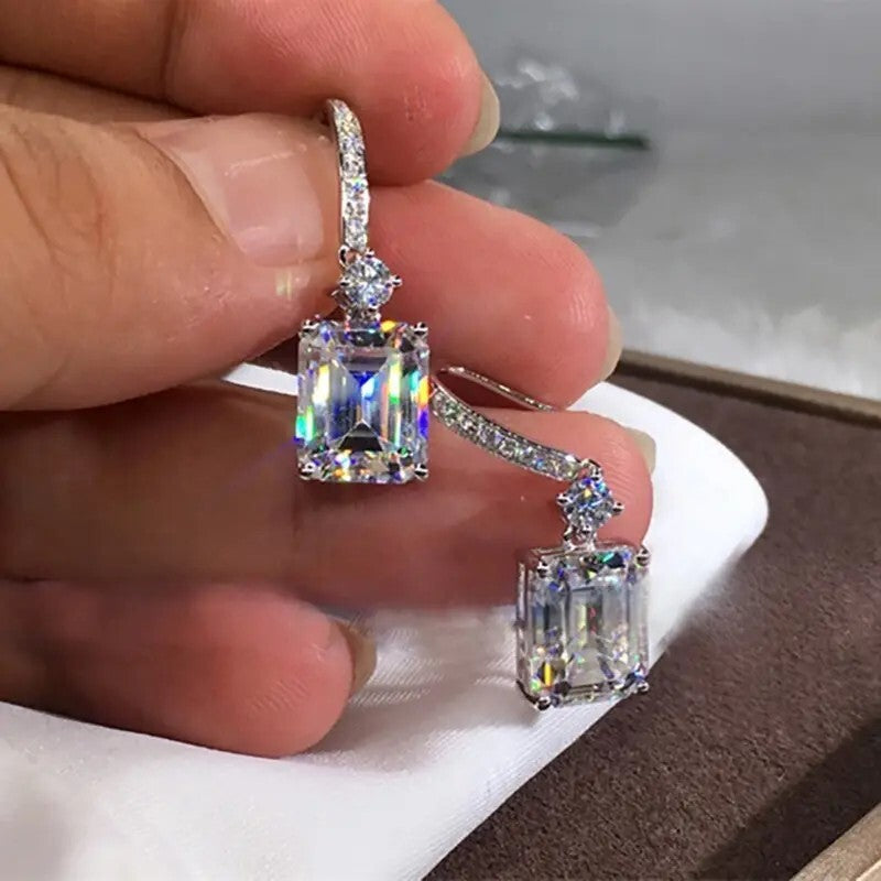 Shiny Zircon Hoop Drop Earrings Silver Plated Wedding Holiday Party Decor 63 UK
