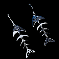 Sterling Silver Fish Skeleton Dangle Earrings - Unique Smiling Fish Jewelry B42