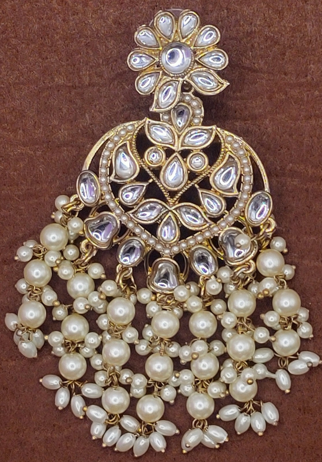 Elegant Bollywood Inspired Gold Kundan Earrings - Traditional Indian Jewelry 187