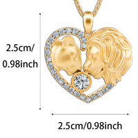Lion Couple Heart Shape Pendant Necklace Zircon Frame Decoration Valentine B175