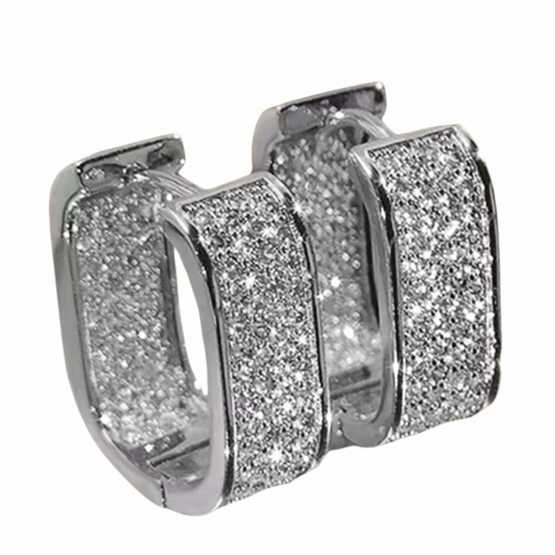Silver Plated Pavé Hoop Earrings 18mm x 8mm Micro Inlay Round Brilliant 1366
