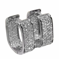 Silver Plated Pavé Hoop Earrings 18mm x 8mm Micro Inlay Round Brilliant 1366