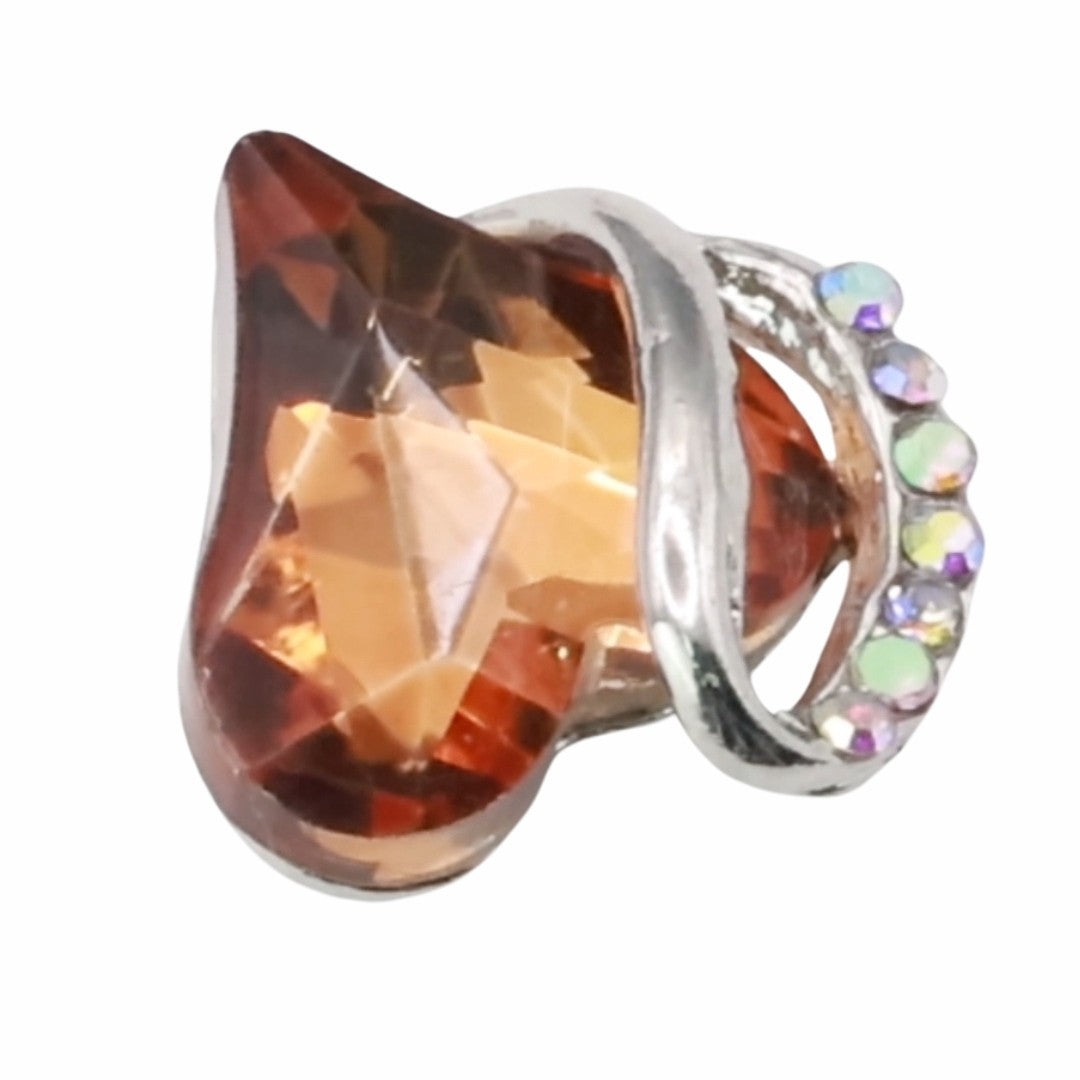 Orange Crystal Heart Pendant Necklace - Silver Plated Alloy Brass Fashion B319