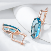585 Rose Gold Blue Natural Zircon Oval Drop Earrings for Women, Copper Base 1287
