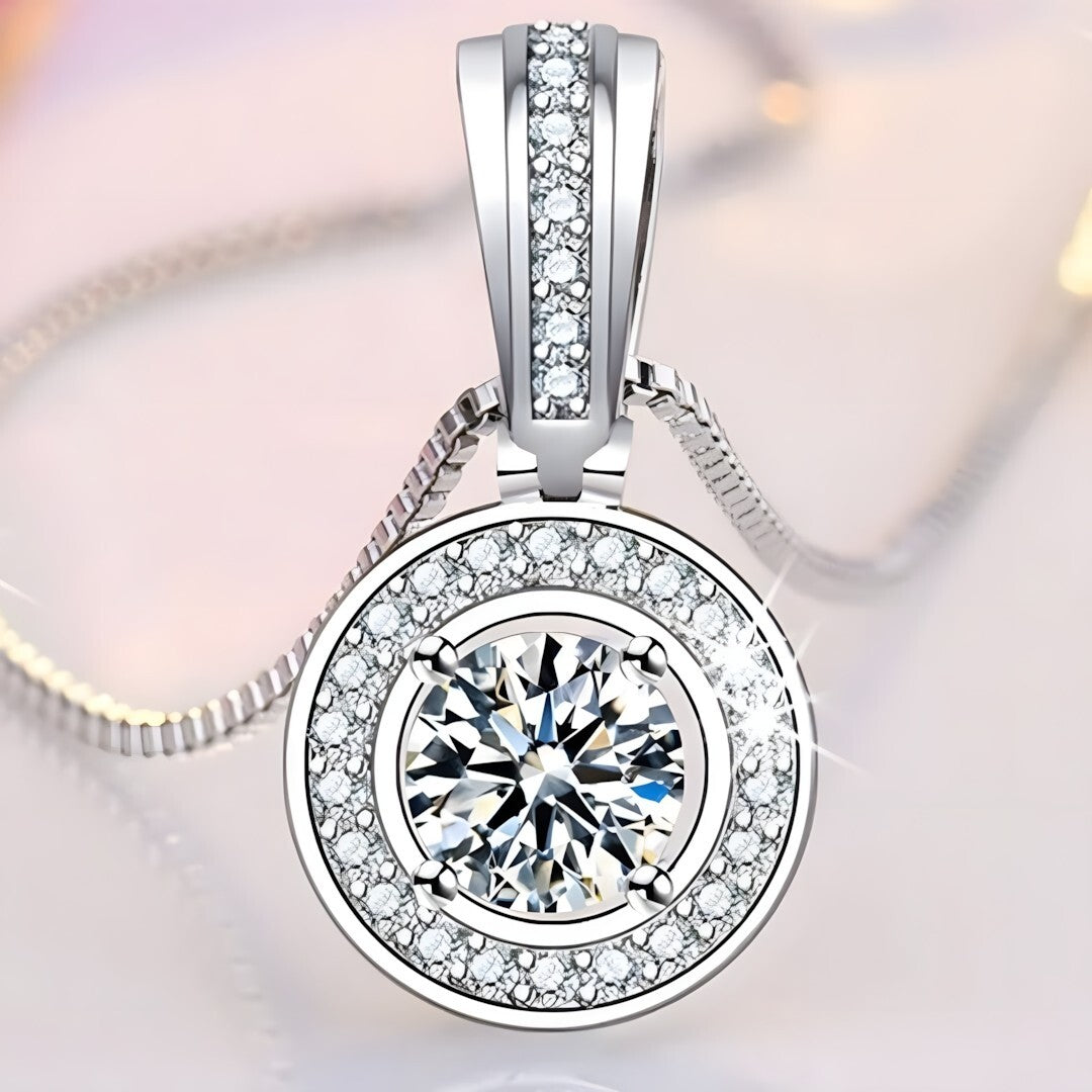 925 Sterling Silver Round Zircon Pendant Necklace – Women's Fashion Jewelry 256