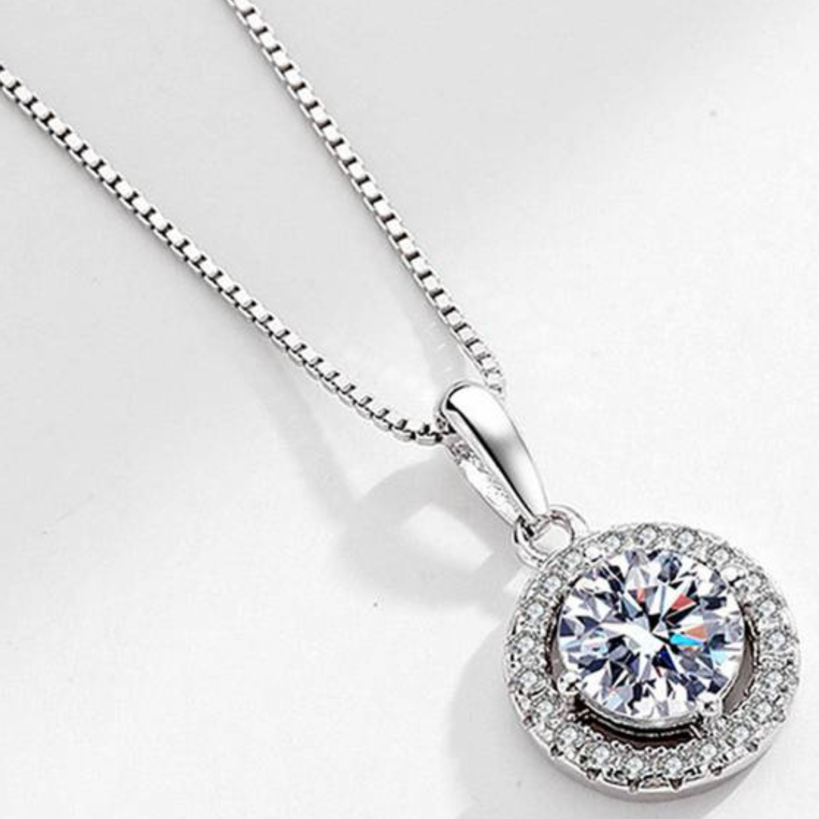 925 Sterling Silver Halo Pendant Necklace for Women with White, Green, Blue 145