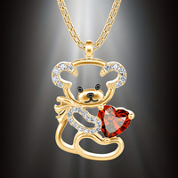 Teddy Bear Heart Necklace Women–Zinc Alloy Gold Colour Outline Bear Pendant 1172