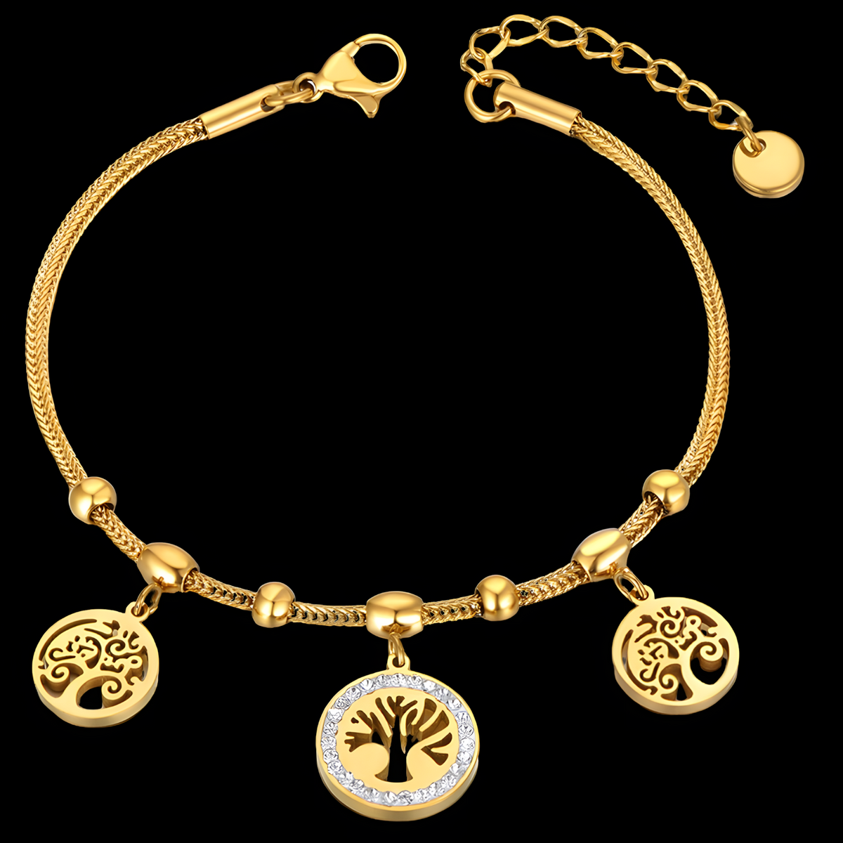 Stainless Steel Gold Plated Tree of Life Charm Bracelet Women-Rhinestone 1136