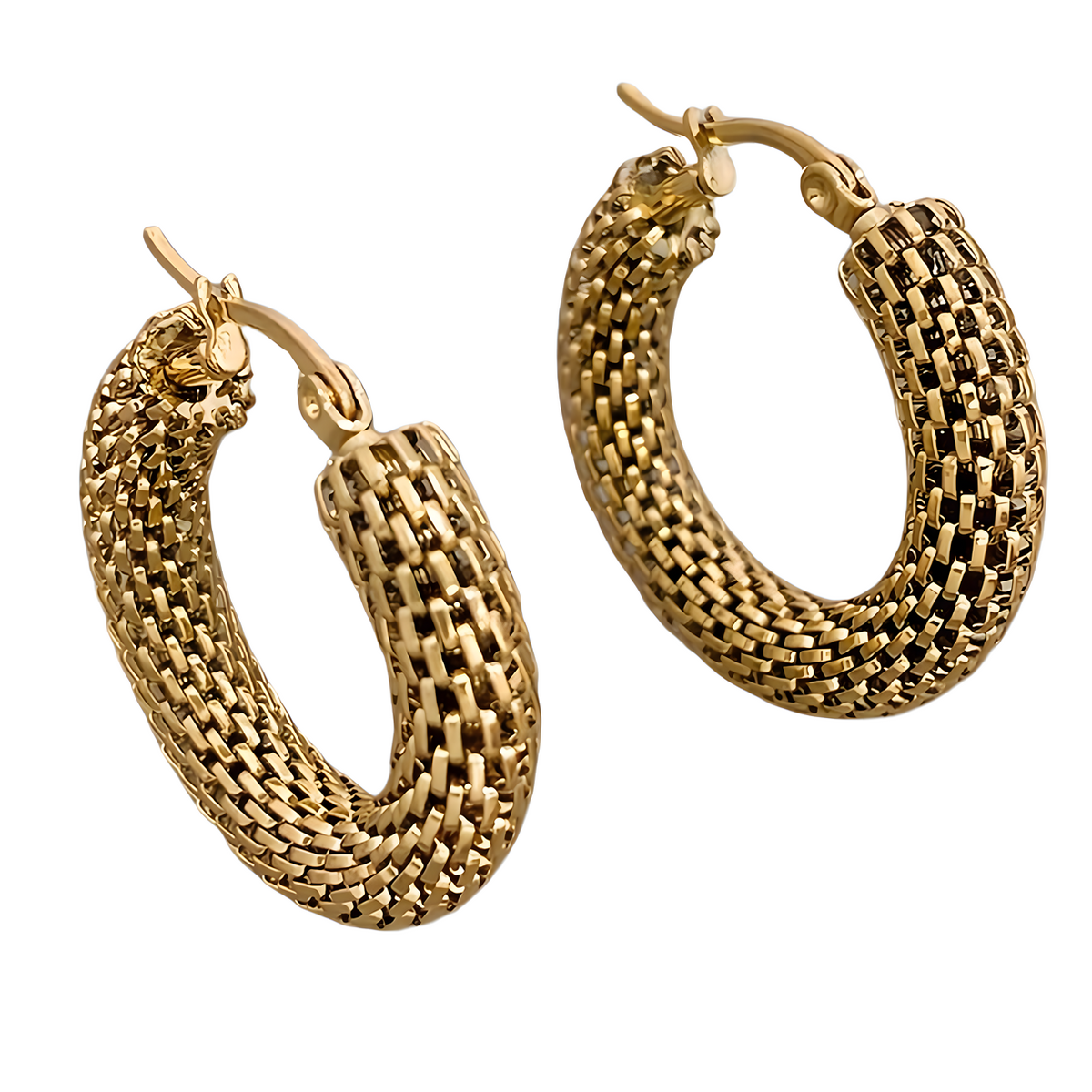 Chunky Huggie Hoop Earrings for Women Gold Color Stainless Steel Mesh Woven 645