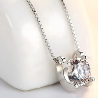 925 Sterling Silver Necklace Round Cubic Zirconia Pendant, Women's Jewellery 272