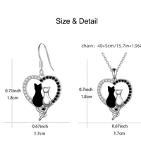 Black & White Cat Heart Dangle Earrings for Women –Zinc Alloy Silver Colour 1169